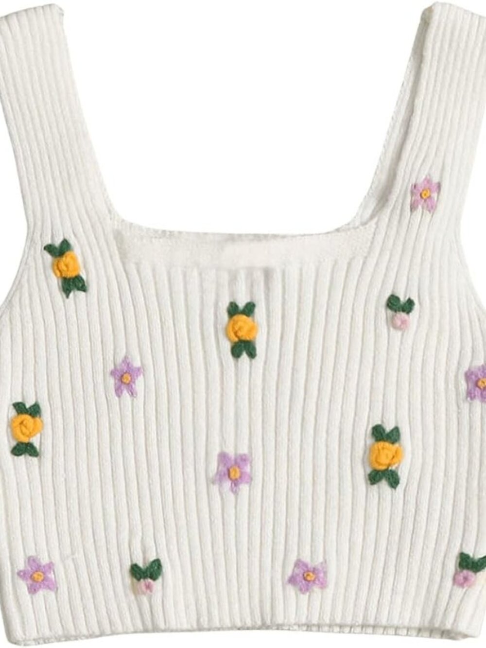 MakeMeChic Floral Ribbed Sleeveless Top